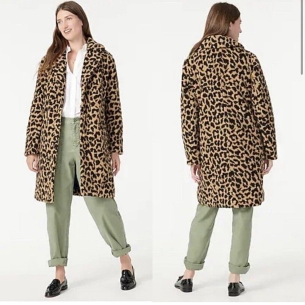 J CREW Women's Teddy Sherpa Topcoat in Leopard AQ599 Tan Brown Size XXS‎ P